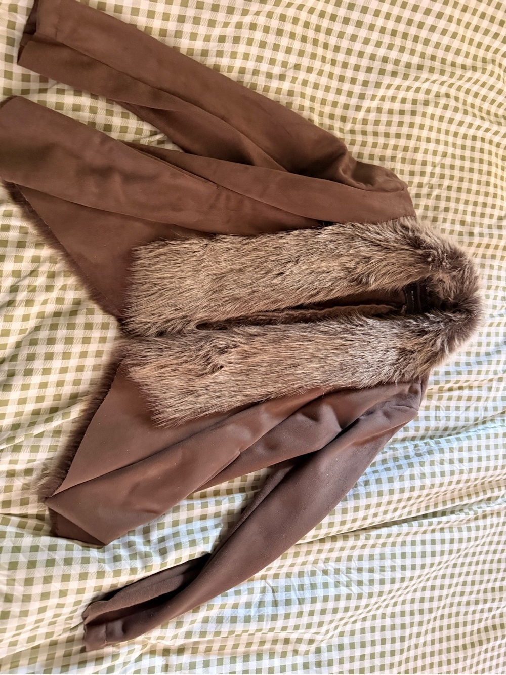 BCBG Brown Faux Fur Trim Women's Coat